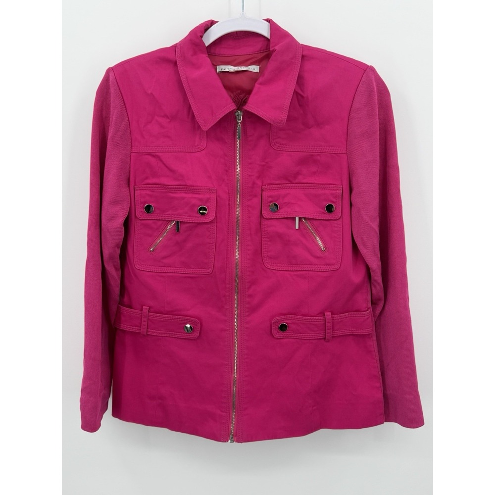 Peter Nygard Jacket Pink Silver Accented Buttons‎ Zipper Pockets Size XS X-Small